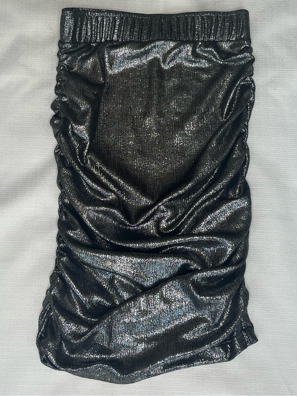 Mikuta Glitter Skirt Gunmetal Silver Metallic Ruching Mini
